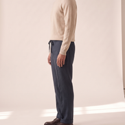 The Cranleigh drawstring trousers shown in side profile