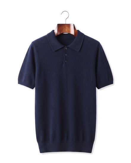 The Belgrave — Cashmere Knit Polo — Navy Blue