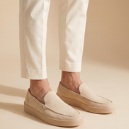 Cornwall suede loafers worn on foot