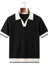 The Marlow Textured Knit Polo, black with white collar, front on hanger