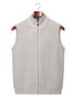 The Hartley sleeveless zip gilet, front view on a mahogany hanger