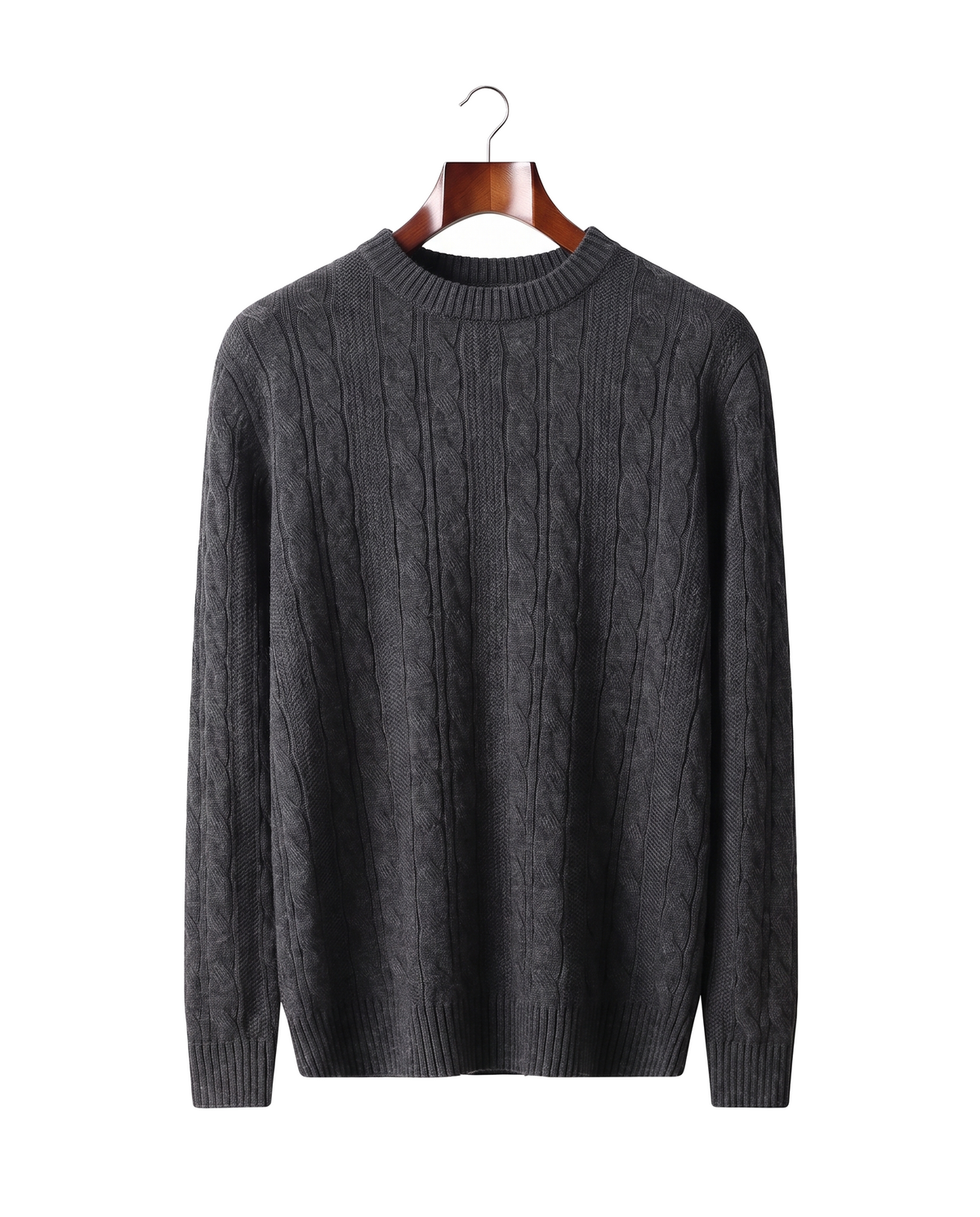 The Malvern — Cable Crewneck — Dark Gray