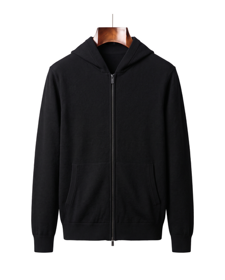The Brackley merino zip-through hoodie — Black