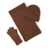 The Ravensdale merino scarf, beanie and glove set — Coffee