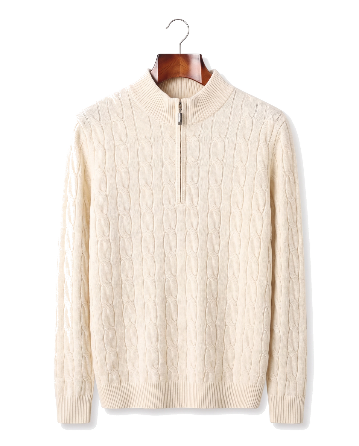 The Ashford — Merino Cable-Knit Half-Zip — Ivory