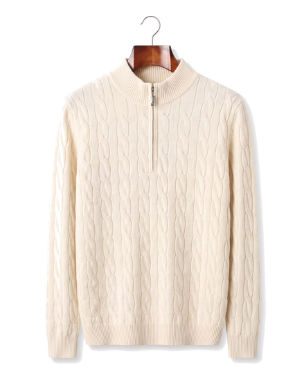 The Ashford — Merino Cable-Knit Half-Zip — Ivory