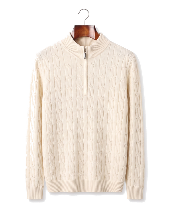 The Ashford — Merino Cable-Knit Half-Zip — Ivory