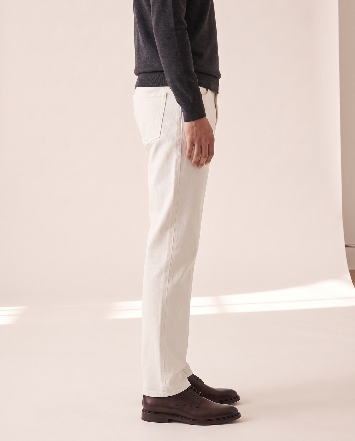 The Arundel straight-leg denim shown in side profile