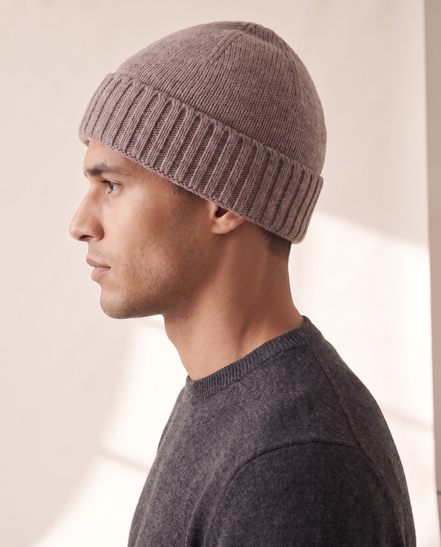 The Fairfax cashmere beanie shown in side profile