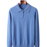 The Selby — Merino Half-Zip Polo — Blue