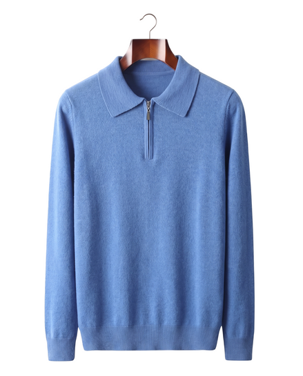 The Selby — Merino Half-Zip Polo — Blue