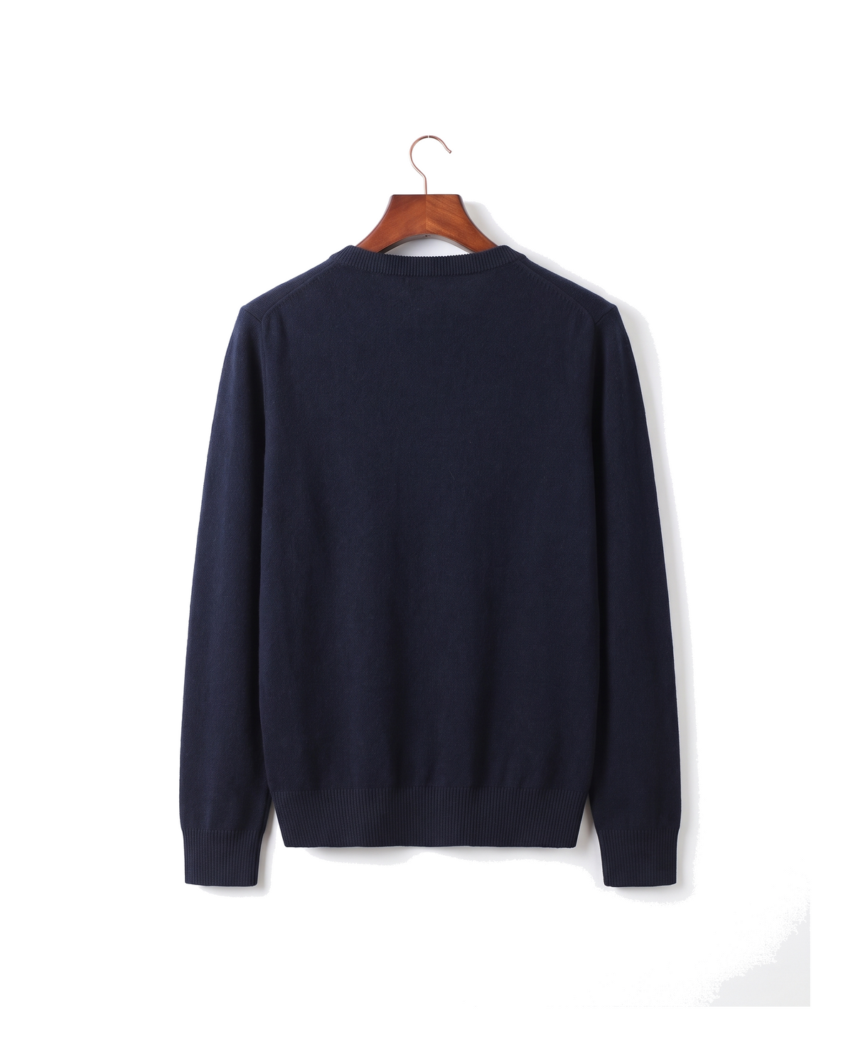 The Sandringham merino V-neck jumper, back on hanger
