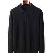 The Selby — Merino Half-Zip Polo — Black