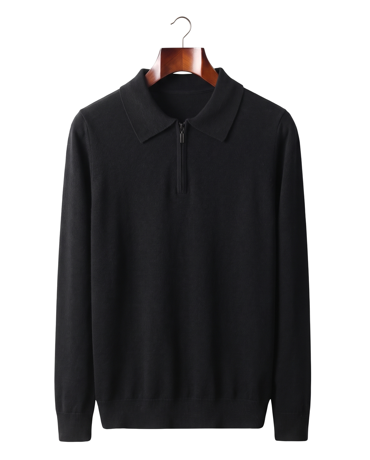 The Selby — Merino Half-Zip Polo — Black