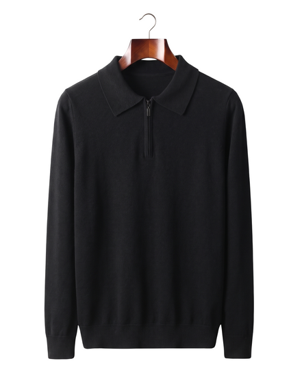 The Selby — Merino Half-Zip Polo — Black