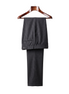 The Wentworth wool dress trousers in charcoal grey, front view on a mahogany hanger