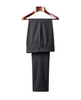 The Wentworth wool dress trousers in charcoal grey, front view on a mahogany hanger