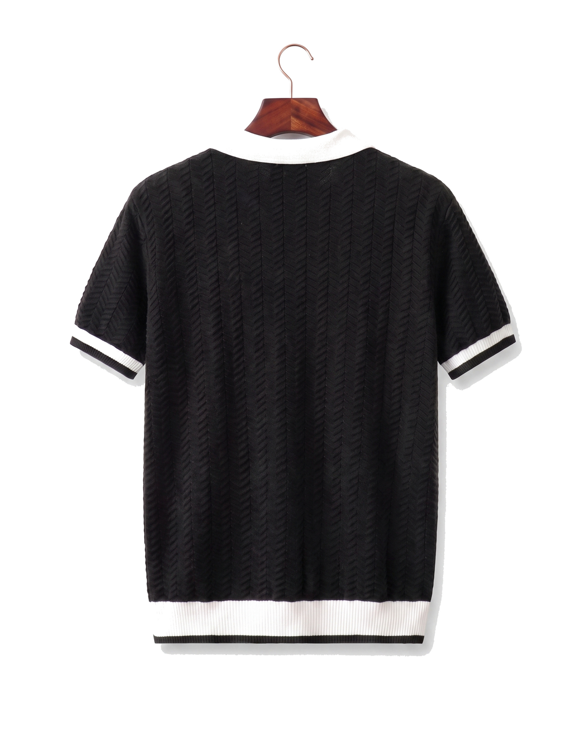 The Marlow Textured Knit Polo, back on hanger