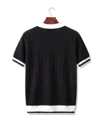 The Marlow Textured Knit Polo, back on hanger