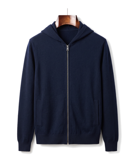 The Brackley merino zip-through hoodie — Navy Blue