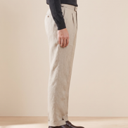 The Somerset pleated linen trousers shown in side profile