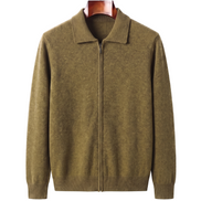 The Harrogate — Cashmere Full-Zip Cardigan — Olive