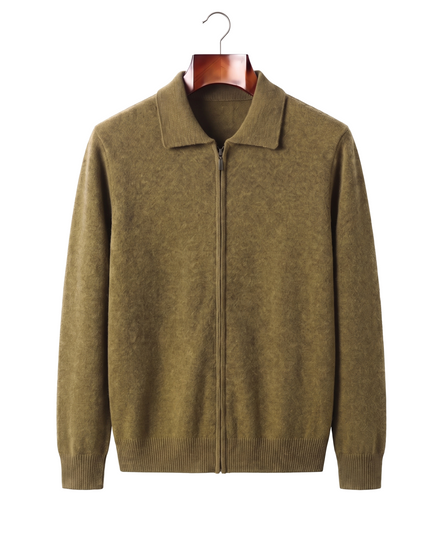 The Harrogate — Cashmere Full-Zip Cardigan — Olive
