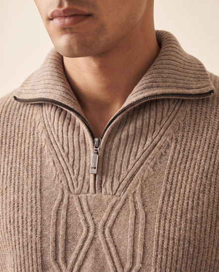 Close-up of the stand collar and half zip on The Whitby