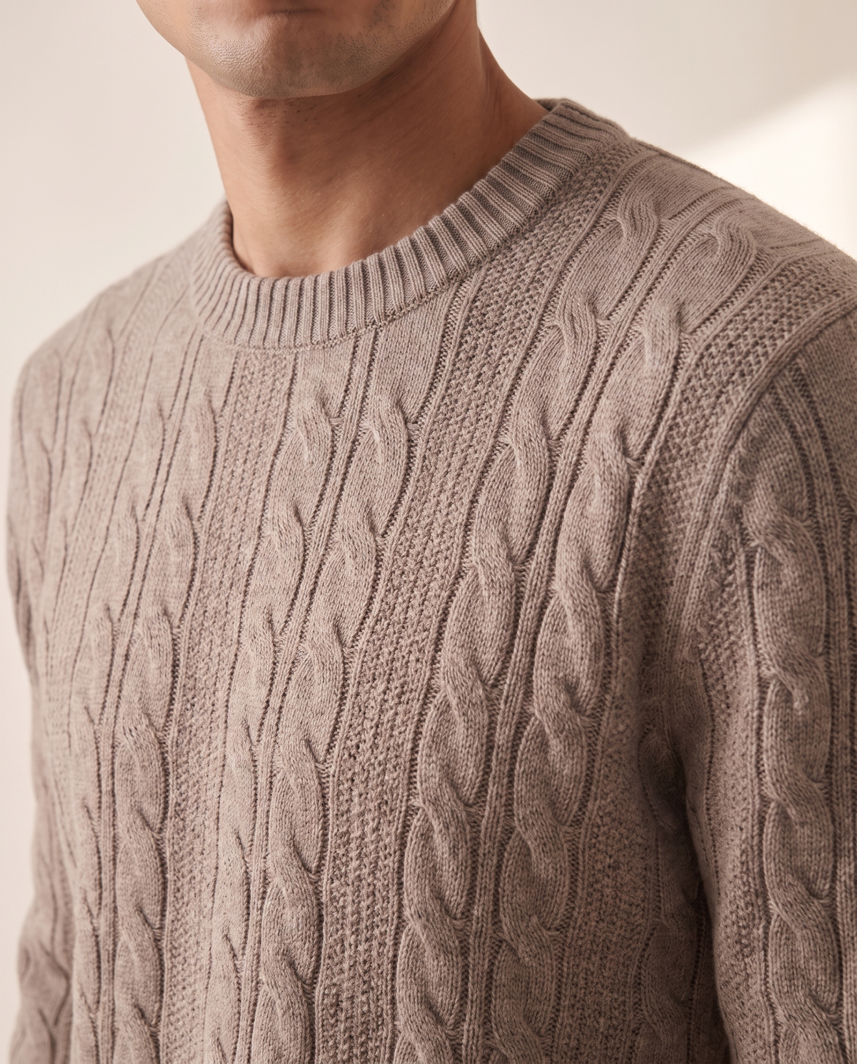 Close-up of the cable knit pattern on The Malvern