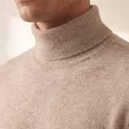 Close-up of the folded roll neck collar on The Langham