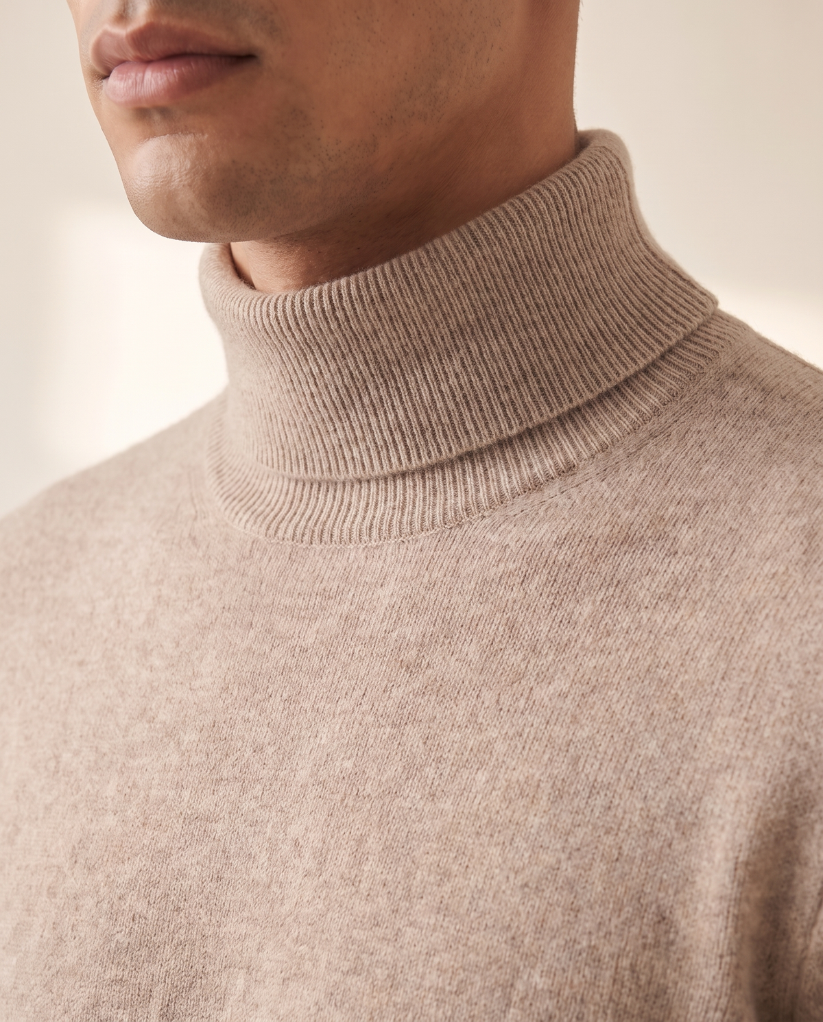 Close-up of the folded roll neck collar on The Langham