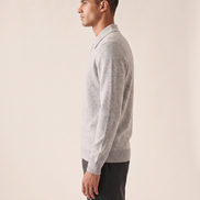 The Selby merino half-zip polo shown in side profile