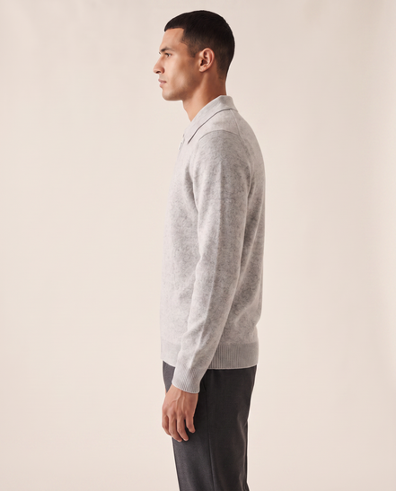 The Selby merino half-zip polo shown in side profile