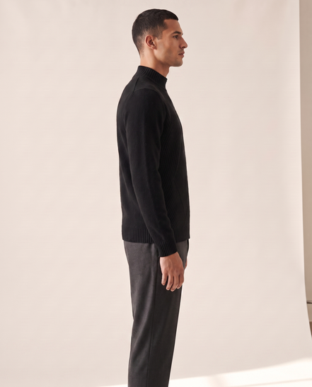 The Grosvenor cashmere mock neck jumper shown in side profile