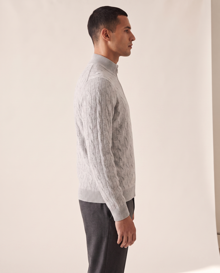 The Ashford cable-knit half-zip shown in side profile