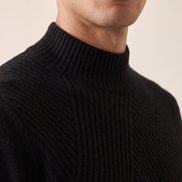 Close-up of the mock neck collar and tonal knit on The Grosvenor
