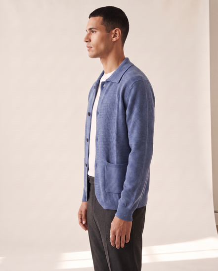The Blenheim merino overshirt shown in side profile