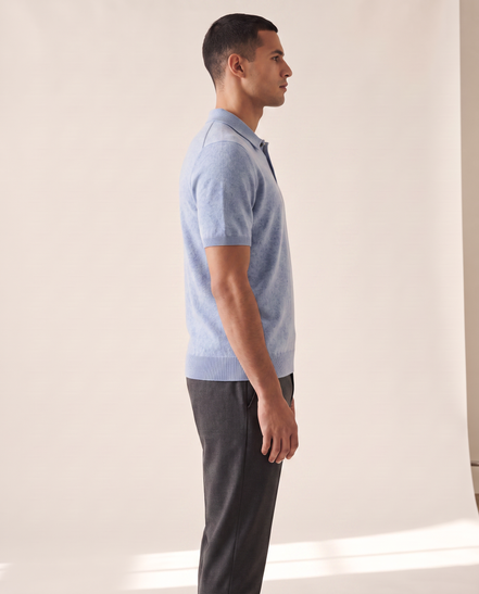 The Belgrave cashmere knit polo shown in side profile