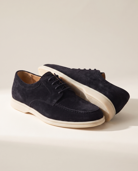The Regent suede apron derby shoes, three-quarter view
