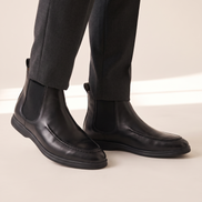 The Albany Chelsea boots worn with charcoal trousers