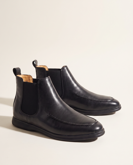 The Albany black leather Chelsea boots, three-quarter view
