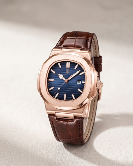 The Ascot leather strap watch, dial and strap detail