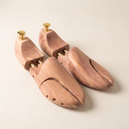 Cedar shoe trees, three-quarter view