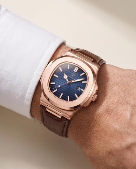 The Ascot watch worn on the wrist beneath a shirt cuff