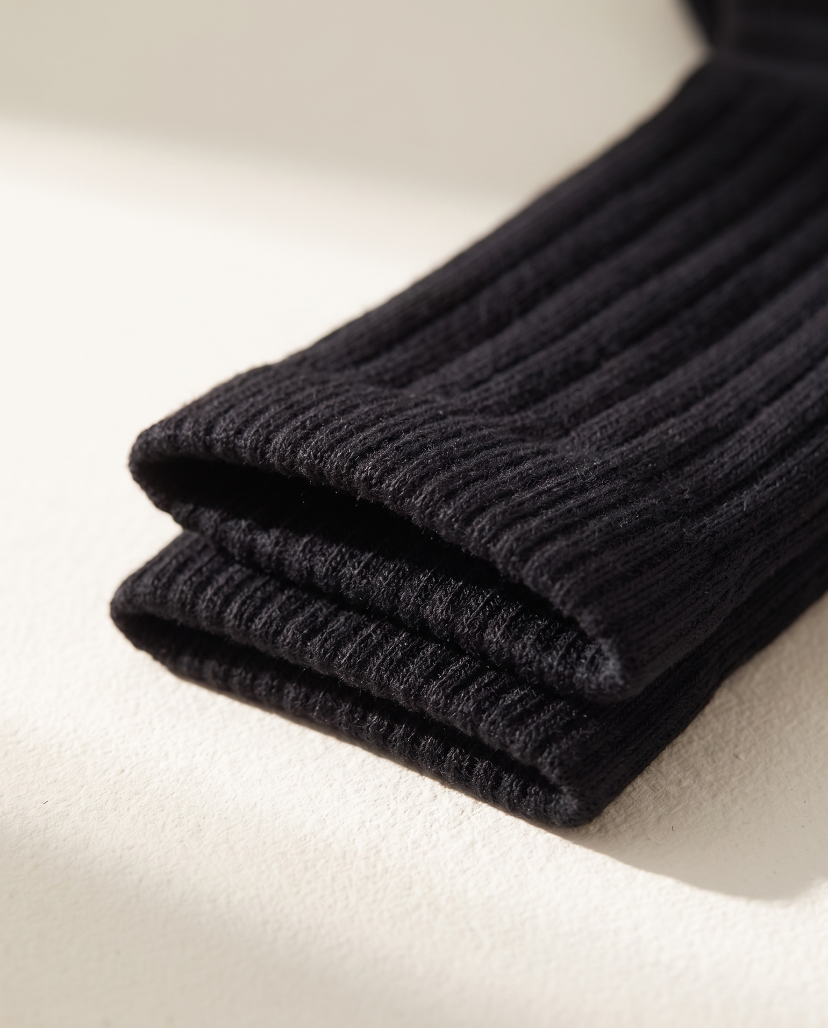 Close-up of the ribbed cuff on the crew socks