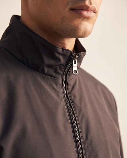Close-up of the collar and zip on The Sterling