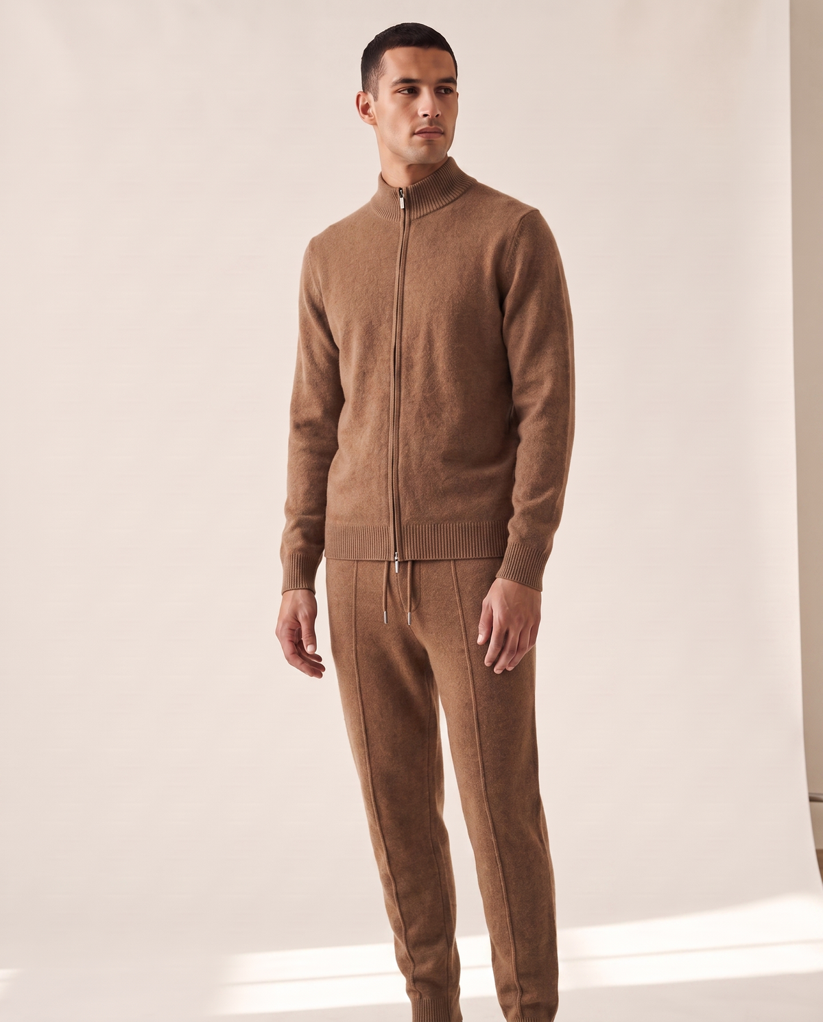 Model wearing The Everleigh merino two-piece, full length front view