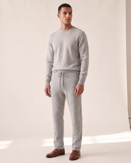 Model wearing The Ludlow merino trousers, full length front view