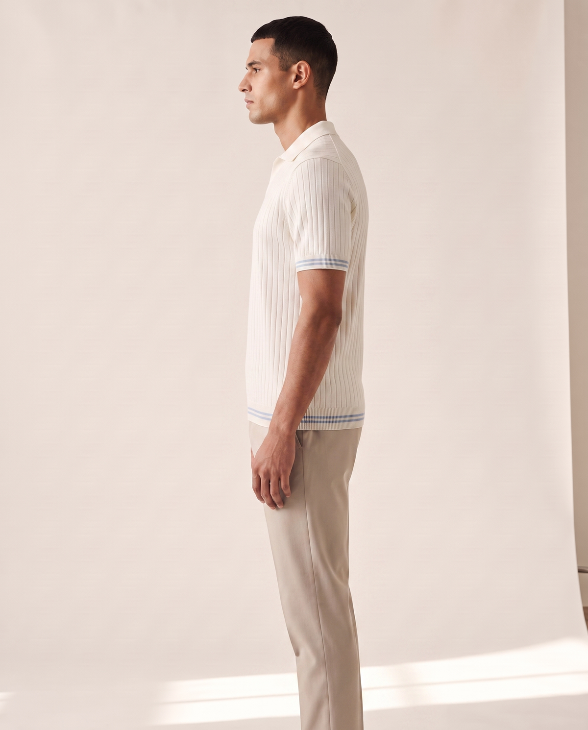 The Radley ribbed knit polo shown in side profile