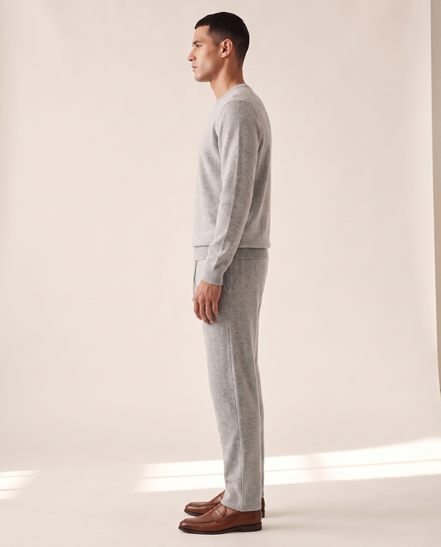 The Ludlow merino trousers shown full length in side profile